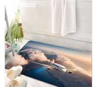 HKPOEQ Tappeto Bagno 50 x 80 cm,Tappetino in Microfibra, Tappeti Assorbente Antiscivolo,Un aereo bianco sorvola montagne e nuvole basse al tramonto in estate,Soffice Tappetini Doccia