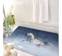 HKPOEQ Tappeto Bagno 50 x 80 cm,Tappetino in Microfibra, Tappeti Assorbente Antiscivolo,Un cavallo arabo grigio di razza pura galoppa in una tempesta di neve,Soffice Tappetini Doccia