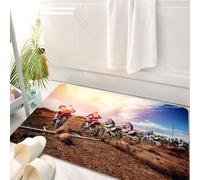 HKPOEQ Tappeto Bagno 50 x 80 cm,Tappetino in Microfibra, Tappeti Assorbente Antiscivolo,Un pilota in moto partecipa al motocross e si prepara alla partenza contro una squadr,Soffice Tappetini Doccia