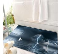 HKPOEQ Tappeto Bagno 50 x 80 cm,Tappetino in Microfibra, Tappeti Assorbente Antiscivolo,Uno yacht nell'oceano si avvicina a un temporale con pioggia e fulmini sullo sfondo,Soffice Tappetini Doccia