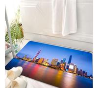 HKPOEQ Tappeto Bagno 50 x 80 cm,Tappetino in Microfibra, Tappeti Assorbente Antiscivolo,Urbano, Skyline della città di Shanghai, Cina sul fiume Huangpu, Tramonto, Famosa des,Soffice Tappetini Doccia