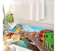 HKPOEQ Tappeto Bagno 50 x 80 cm,Tappetino in Microfibra, Tappeti Assorbente Antiscivolo,Venezia, edifici colorati e canale d'acqua con barche Isola di Burano nella laguna di,Soffice Tappetini Doccia