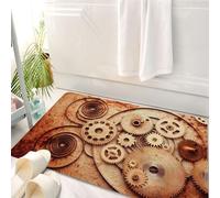 HKPOEQ Tappeto Bagno 50 x 80 cm,Tappetino in Microfibra, Tappeti Assorbente Antiscivolo,Vintage, Mechanische Uhren Details Alte Rusty Look Backdrop Gears Steampunk D,Soffice Tappetini Doccia