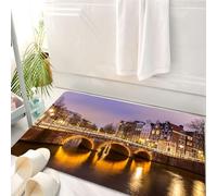 HKPOEQ Tappeto Bagno 50 x 80 cm,Tappetino in Microfibra, Tappeti Assorbente Antiscivolo,Vista notturna del canale di Amsterdam, un ponte decorato con luci, che riflette il c,Soffice Tappetini Doccia