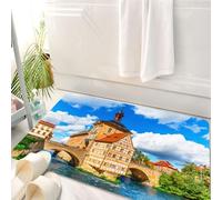 HKPOEQ Tappeto Bagno 50 x 80 cm,Tappetino in Microfibra, Tappeti Assorbente Antiscivolo,Vista panoramica estiva dell'architettura della Città Vecchia con l'edificio del Muni,Soffice Tappetini Doccia
