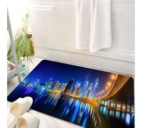 HKPOEQ Tappeto Bagno 50 x 80 cm,Tappetino in Microfibra, Tappeti Assorbente Antiscivolo,Vista panoramica della baia commerciale di Dubai, Emirati Arabi Uniti,Soffice Tappetini Doccia