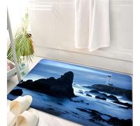 HKPOEQ Tappeto Bagno 50 x 80 cm,Tappetino in Microfibra, Tappeti Assorbente Antiscivolo,Vista sull'oceano, un faro che brilla verso il cielo scuro, in piedi sulla costa rocc,Soffice Tappetini Doccia