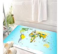 HKPOEQ Tappeto Bagno 50 x 80 cm,Tappetino in Microfibra, Tappeti Assorbente Antiscivolo,Wanderlust Decor, mappa del mondo con paesi e capitali della terra con oceani,Soffice Tappetini Doccia