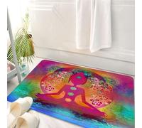 HKPOEQ Tappeto Bagno 50 x 80 cm,Tappetino in Microfibra, Tappeti Assorbente Antiscivolo,Yoga, Punti Chakra Colorati Padmasana, Respiro,Soffice Tappetini Doccia