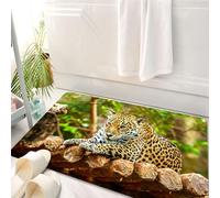 HKPOEQ Tappeto Bagno 50 x 80 cm,Tappetino in Microfibra, Tappeti Assorbente Antiscivolo,Zoo, giaguaro su un pavimento di legno Animali selvatici,Soffice Tappetini Doccia