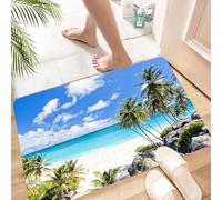 HKPOEQ Tappeto Tappetino in Microfibra, Tappeti Assorbente Antiscivolo,Lavabile Soffice Tappetini Doccia,Barbados Mar dei Caraibi Barbados, spiaggia bianca, palme e acqua turchese sotto un,60x100 cm