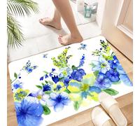 HKPOEQ Tappeto Tappetino in Microfibra, Tappeti Assorbente Antiscivolo,Lavabile Soffice Tappetini Doccia,Disegno di fiori in fiore, acquerello, giallo e blu, arte,60x100 cm