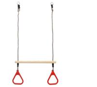 HKPWRBFG Altalena trapezoidale con anelli, asta da arrampicata e anelli da | legno di pino massiccio, corde in PE resistenti alle intemperie, adatto per attrezzature da gioco e alberi
