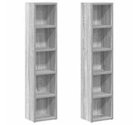 HKQWPBF Mensole per CD, 2 pezzi, grigio sonoma, 21 x 16 x 93,5 cm, in legno | 5 scomparti, per CD, DVD, Blu-ray, supporto da parete incluso, stile moderno, soggiorno, ufficio