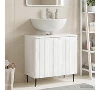 HKQWPBF Mobile per lavabo ZWOLLE bianco lucido, 59,5 x 31,5 x 59 cm | Resistente all'umidità, materiale in legno, porta reversibile, cerniera a 90°, salvaspazio, più scomparti, facile da pulire