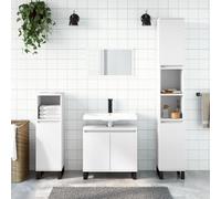 HKQWPBF Set di 3 mobili da bagno bianco in legno con piedini in metallo, molto spazio, facile da pulire e stabile, con supporto da parete per il fissaggio