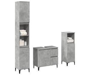 HKQWPBF Set di 3 mobili da bagno in legno grigio cemento con molto spazio per utensili da bagno e pratica porta con cerniera a scelta a sinistra o a destra, superficie facile da pulire