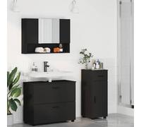 HKQWPBF Set di mobili da bagno, 3 pezzi, nero, 76,5 x 35 x 64 cm, in legno | Mobile sottolavello, armadietto a specchio, armadietto aggiuntivo, guarnizioni in metallo, montaggio a parete
