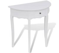 HKQWPBF Tavolo consolle semicircolare bianco con cassetto in MDF e legno di | laccato bianco, MDF e legno di pino, cassetto, design compatto, per corridoio e soggiorno