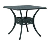 HKQWPBF Tavolo da giardino verde, 80 x 80 x 75 cm, in alluminio pressofuso | foro per ombrellone nel piano del tavolo, quattro gambe stabili, motivo sulla piastra, per terrazza, balcone, giardino
