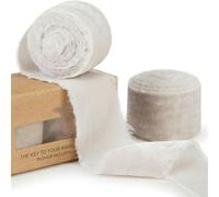 HKSDKABOP Un Nastro di Velluto Morbido, 1,5 Iarde/Rotolo da 4 cm, Fatto a Mano, Nastro di Velluto sfilacciato, con Bordi stropicciati, for Bouquet di Fiori da Sposa, Decorazioni Fai da Te(Beige)