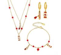 Hktarizona Set composto da collana, bracciale e orecchini asimmetrici in acciaio inossidabile con granato a doppio strato; accessori a tema caramelle for donna.(Bracelets)