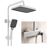 HKTHE Set Doccia con Miscelatore, 3 Tasti in Stile Pianoforte, HSS0699 Moderno Colonna Doccia, 30x20cm Sistema Doccia con Rubinetto della Vasca, Corpo Valvola in 59A Ottone, Altezza Regolabile