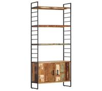 HKTMGDNG Libreria a 4 ripiani, 80 x 30 x 180 cm, in legno massiccio | Scaffale rustico con 2 ante e 3 ripiani per soggiorno e studio, robusto telaio in ferro.