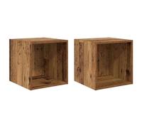 HKTMGDNG Set di 2 armadi da parete in legno anticato, 37 x 37 x 37 cm | Due ripiani sospesi compatti per soggiorno e corridoio creano spazio verticale e ordine con un moderno effetto legno.
