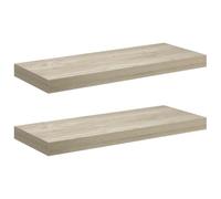 HKTMGDNG Set di 2 mensole sospese, colore quercia, 60 x 23,5 x 3,8 cm, MDF | Elegante mensola da parete per soggiorno e camera da letto con supporto nascosto per esporre decorazioni e libri.