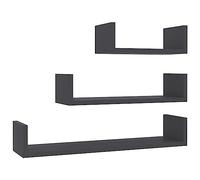 HKTMGDNG Set di 3 mensole da parete a forma di U, in legno, colore: grigio | Scaffale sospeso a tre pezzi in moderno design a U per camera da letto, soggiorno e cucina, portata fino a 40 kg.