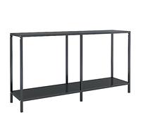 HKTMGDNG Tavolo consolle nero, 140 x 35 x 75,5 cm, moderno tavolo da corridoio in vetro temperato e acciaio verniciato a polvere, stabile tavolino con ripiano per corridoio e soggiorno