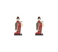 HKWFKAWA Set di 2 statuette da collezione statua scultura miniature giapponesi kimono geisha bambola tipo E