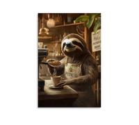 HKXXMTQMM Art Animals, cartello decorativo da appendere alla parete, con scritta "A Bradipo barista serve caffè al rallentatore con una pazienza che sta preparando", 30 x 45 cm
