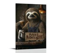 HKXXMTQMM Art Animals, cartello decorativo da appendere alla parete, con scritta "A Bradipo barista serve caffè al rallentatore con una pazienza che sta preparando", 30 x 45 cm