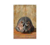 HKXXMTQMM Art Animals, decorazione artistica da parete con ippopotamo istruttore di yoga bloccato in posizione del cane verso il basso, decorazione da parete, 50 x 75 cm