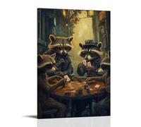 HKXXMTQMM Art Animals, decorazione da parete con procioni gangster che giocano a poker nel vicolo con sushi rubato come patatine fritte, decorazione murale, 60 x 90 cm
