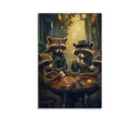 HKXXMTQMM Art Animals, decorazione da parete con procioni gangster che giocano a poker nel vicolo con sushi rubato come patatine fritte, decorazione murale, 30 x 45 cm