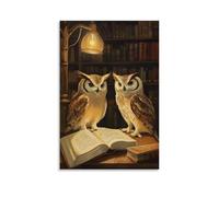 HKXXMTQMM Art Animals - Decorazione murale da appendere con civette, bibliotecari che zittiscono rumorosamente i mecenati in una biblioteca di mezzanotte, design decorativo da parete, 50 x 75 cm