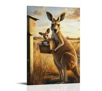 HKXXMTQMM Art Animals, portariviste con canguro che salta tra le cassette postali con Baby Joey nel sacchetto, decorazione artistica da parete, design decorativo da parete, 30 x 45 cm