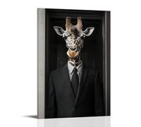 HKXXMTQMM Art Animals - Una giraffa sofisticata con un abito su misura che lotta con un piccolo ascensore contemporanea da appendere alla parete, design decorativo 50 x 75 cm