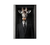 HKXXMTQMM Art Animals - Una giraffa sofisticata con un abito su misura che lotta con un piccolo ascensore contemporanea da appendere alla parete, design decorativo 50 x 75 cm