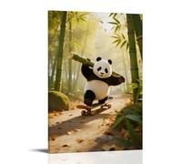 HKXXMTQMM Decorazione artistica da parete con panda su uno skateboard che corre lungo un pendio della foresta di bambù, il bambù spara tra le braccia oscillante, decorazione murale, 30 x 45 cm