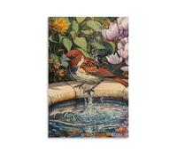 HKXXMTQMM Decorazione artistica da parete contemporanea con illustrazione di un passero maestoso che spruzza nella fontana di epoca vittoriana, decorazione murale, 20 x 30 cm