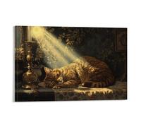 HKXXMTQMM Decorazione artistica da parete in stile vittoriano con illustrazione di un gatto maestoso che si lava la faccia in un raggio di sole contemporanea, decorazione murale, 30 x 45 cm