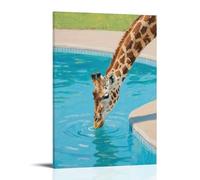 HKXXMTQMM Decorazione da parete con giraffa che si piega verso il basso, con acqua potabile in piscina, decorazione da parete, design contemporaneo, 20 x 30 cm