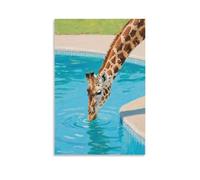 HKXXMTQMM Decorazione da parete con giraffa che si piega verso il basso, con acqua potabile in piscina, decorazione da parete, design contemporaneo, 20 x 30 cm