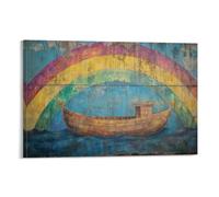 HKXXMTQMM Decorazione murale cristiana, Arca di Noè, Alleanza Divina con colori arcobaleno, decorazione murale contemporanea, 50 x 75 cm