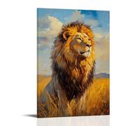HKXXMTQMM Dipinto a olio con animale, leone maestoso nella savana dorata, un ritratto regale del re degli animali con criniera illuminata dal sole, arte contemporanea da appendere alla parete, design
