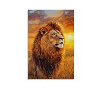 HKXXMTQMM Dipinto a olio con animali - Leone maestoso nel tramonto della savana dorata con criniera e occhi penetranti dettagliati arte da appendere alla parete - decorazione murale design 50 x 75 cm